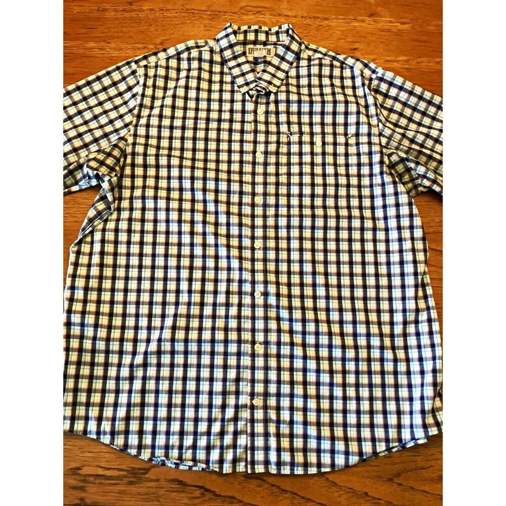 LUTRUTH TRADING CO Men 2XL Tall Blue/Beige Plaid Button-Up Woven Shirt
